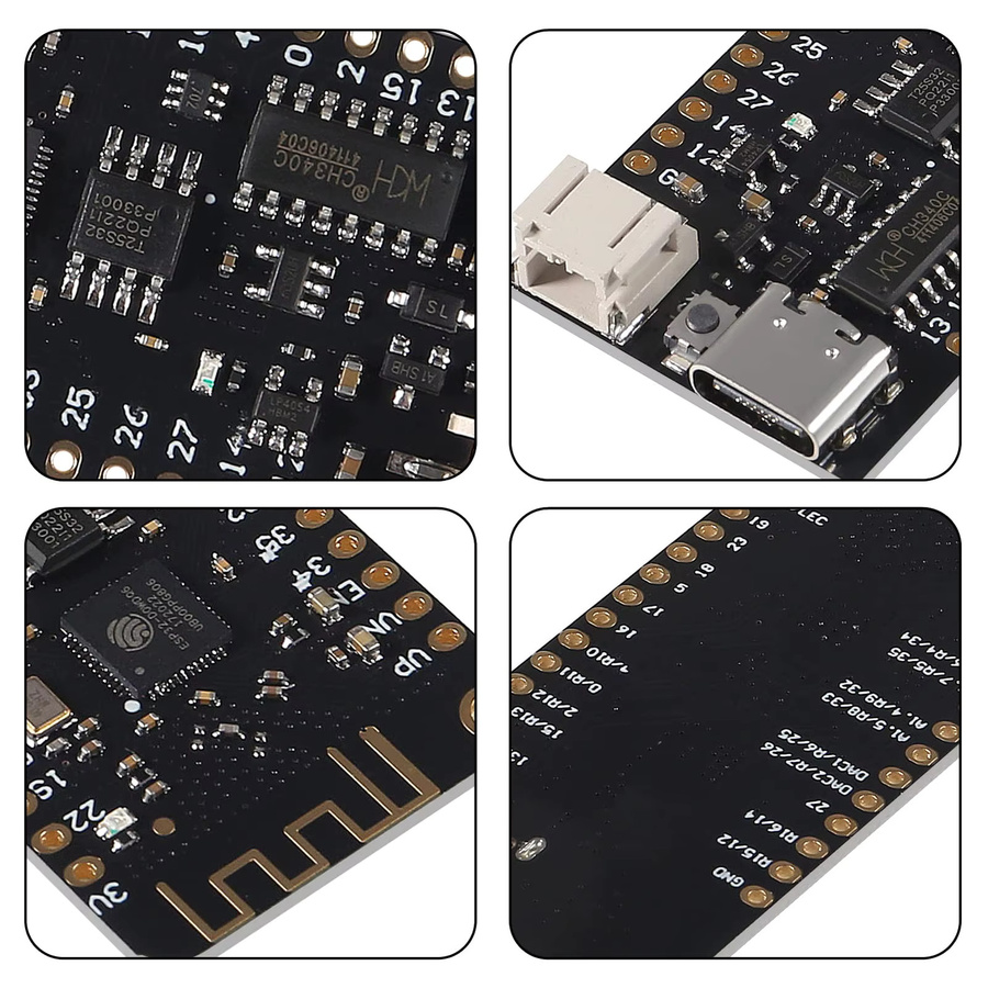 AOKIN ESP-32 Lite V1.0.0 Entwicklungsboard mit WiFi, Bluetooth und Antenne, ESP32 REV1 CH340G, 4MB, Type-C und Micro-USB, Schwarz - Bild 5