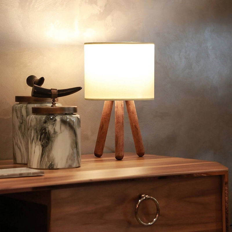 Opviq Tischleuchte AYD-2939 in Creme mit Stoffschirm und Holzfuß, B/T/H: 19 x 19 x 32 cm, E27 - Bild 3