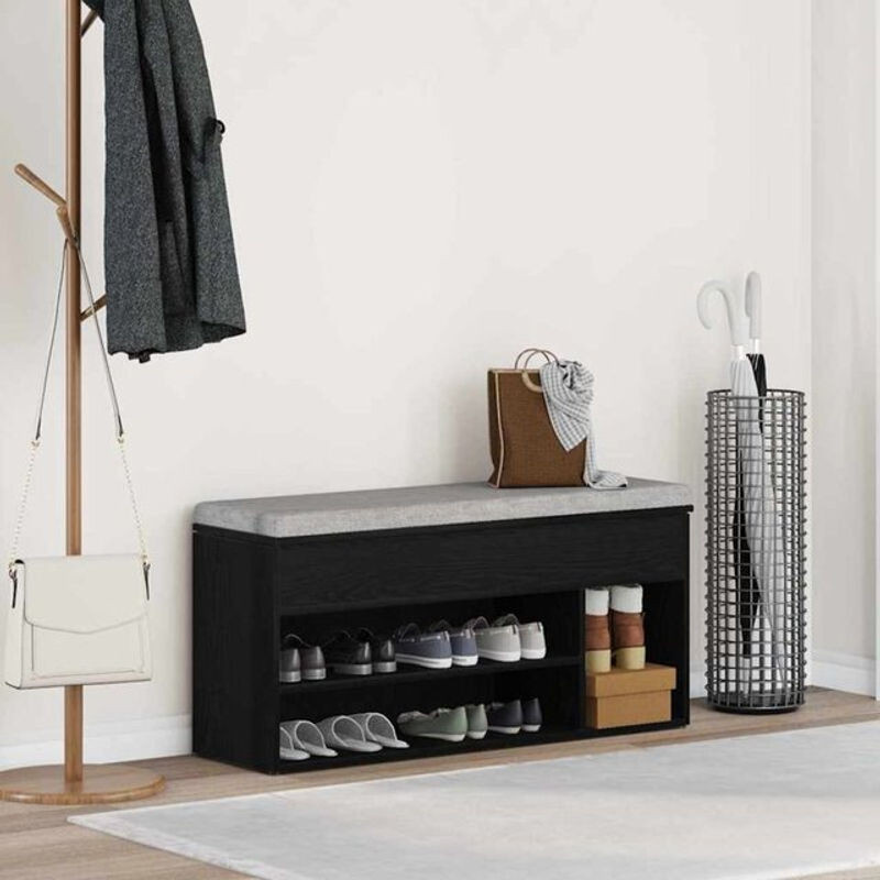 Schuhbank Vidaxl in Schwarz und Eichen-Optik aus Holzwerkstoff, B/T/H: 102 x 30,5 x 45 cm - Bild 1