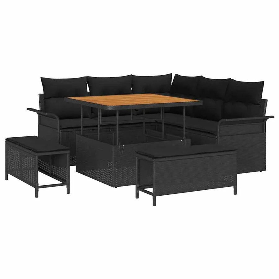 vidaXL Garten-Sofa-Set aus Polyrattan in Schwarz, 8-teiliges Outdoor-Loungemöbel-Set mit Polsterung und Kissen für Terrasse und Garten - Bild 2