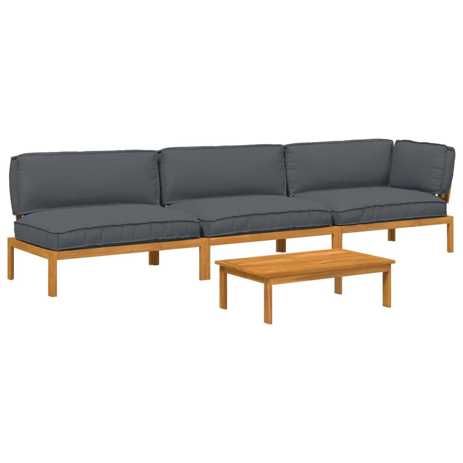 vidaXL Sofa Set L-Form aus Massivholz Akazie mit Kissen, 4-teilig, Anthrazit - Bild 2