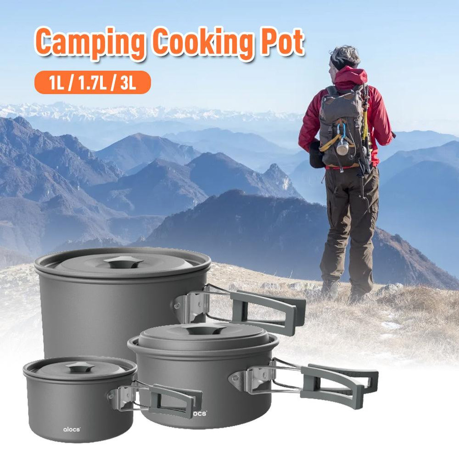 KaiSai Camping Kochtopf aus Aluminiumlegierung mit Klappgriff in Schwarz - Bild 3
