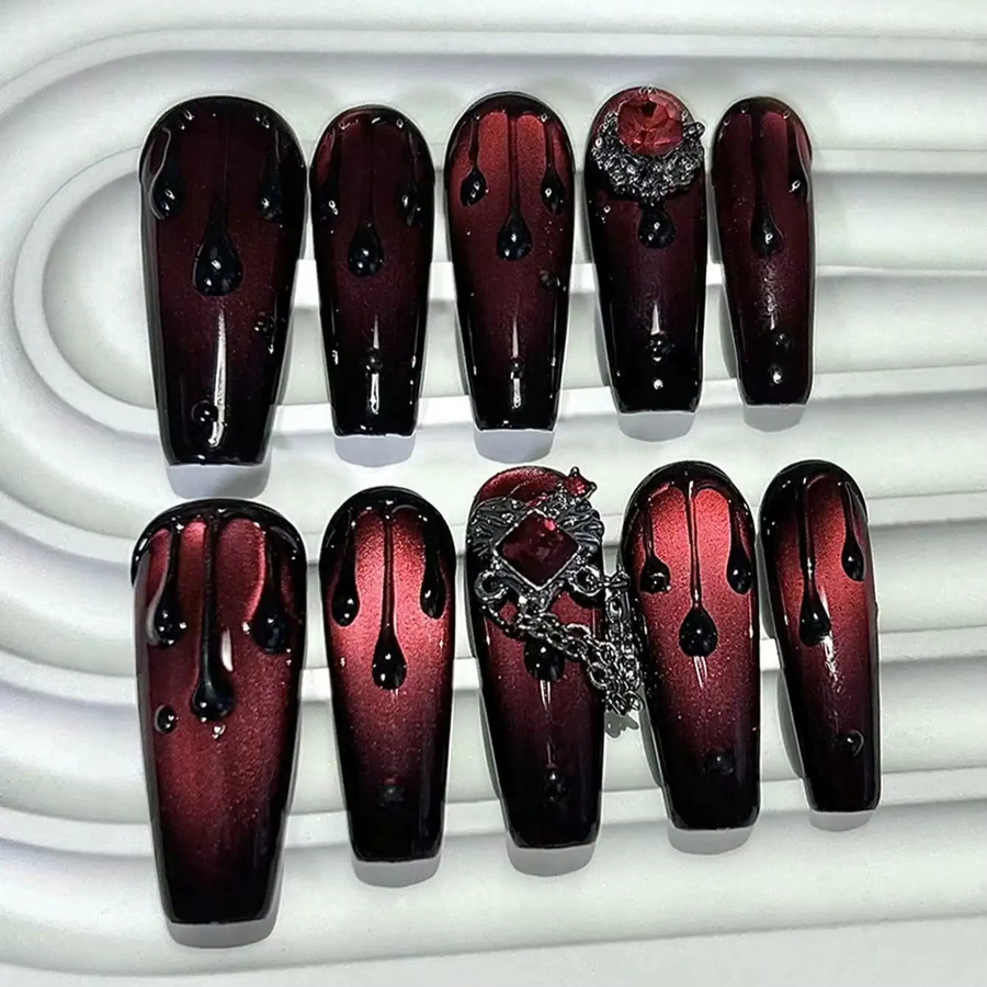 GIOIO Press On Nails, Dark Blood Red, Glänzend, Damen, 10 Stück - Bild 5
