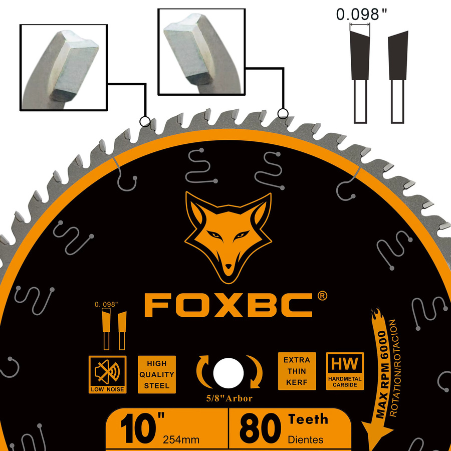 Foxbc Tischsägeblatt mit 80 Zähnen und Ultra Finish für Holzschnitte, Durchmesser: 254 mm, Schwarz - Bild 4