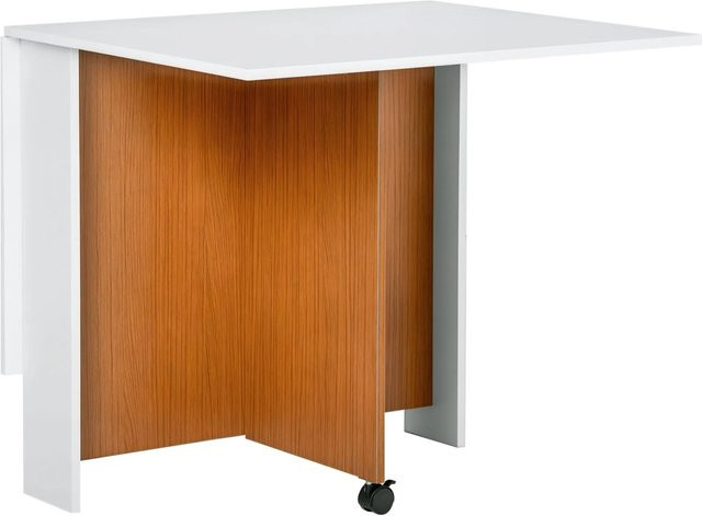HOMCOM Klapptisch Esszimmer mit klappbarer Arbeitsplatte und Rollen in Weiß und Braun - Bild 1