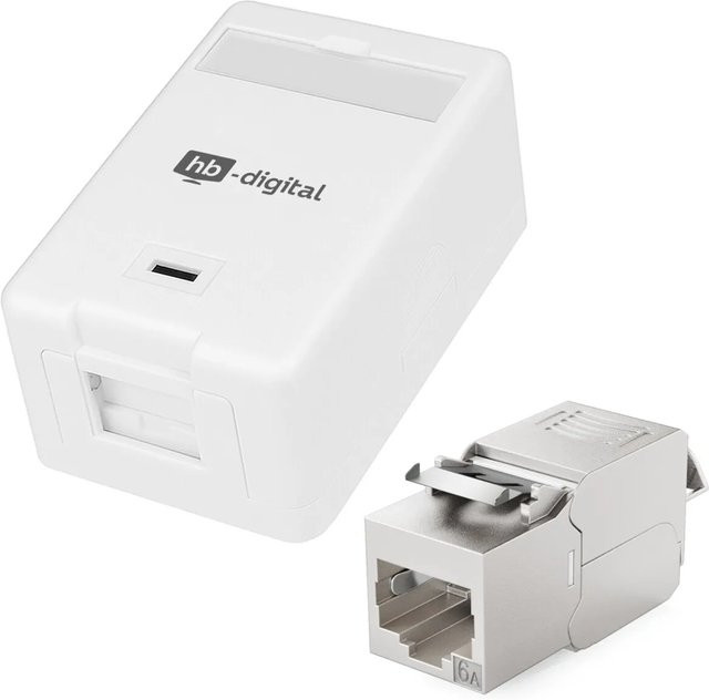hb-digital Set Anschlussbox mit 1 Port Keystone Modul CAT 6a Ethernet LAN in Weiß - Bild 1