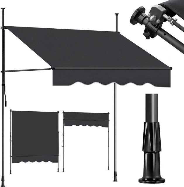 Sekey Klemmmarkise für Balkon mit Kurbel, UV-beständiger Sonnenschutz aus Polyester, Dunkelgrau, B: 150 cm, T: 130 cm - Bild 1