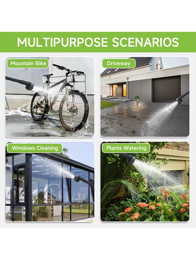 Hippcron 21V Akku-Autowaschanlage mit 180W Leistung, Wasserpistole in Schwarz inklusive Wasserschlauch und Schaumkanone zur Fensterreinigung und Gartenbewässerung - Bild 7