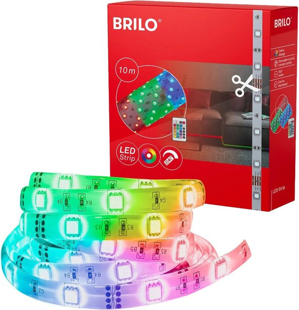 Brilo LED-Strip RGB mit Fernbedienung, dimmbar und kürzbar, Farbe: Weiß/Multicolor, Länge: 10 m - Bild 1