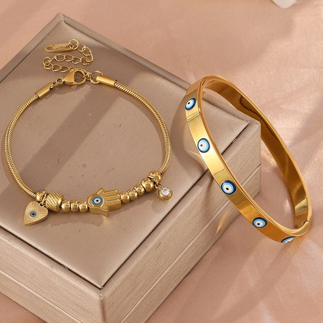 Yupsk Armband Edelstahl, Blaues Auge, Zirkonia, Gold, Damen - Bild 1