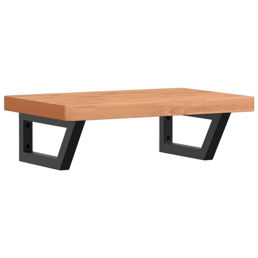 vidaXL Waschbeckenregal zur Wandmontage aus Stahl und Massivholz Buche in Schwarz und Braun - Bild 2