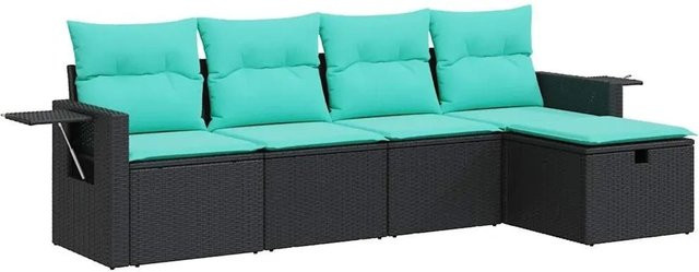 vidaXL 5-teilige Garten-Sofagarnitur aus Poly-Rattan in Schwarz mit Polsterkissen und Ottoman für Terrasse und Garten - Bild 1
