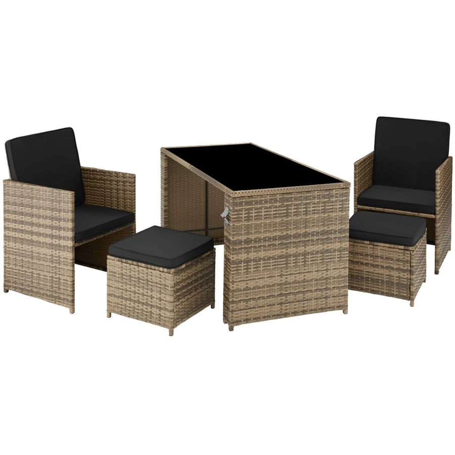 tectake Polyrattan Sitzgruppe für Garten und Außenbereich in Braun, Tisch und Stühle Set, B/T/H: 202 x 130,5 x 92,5 cm - Bild 3