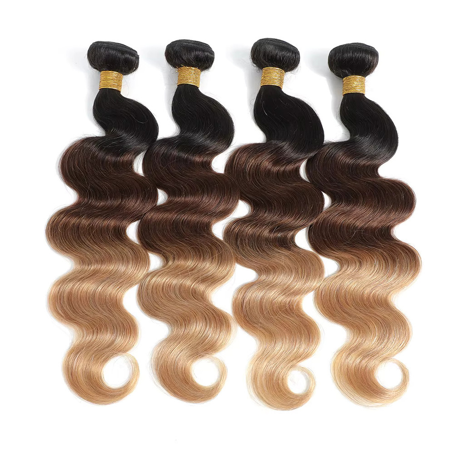 Royal Impression Body Wave Bundles, Ombre 3-farbig, 100% Echthaar Brasilianisches Rohhaar, 3er Bündel - Bild 2