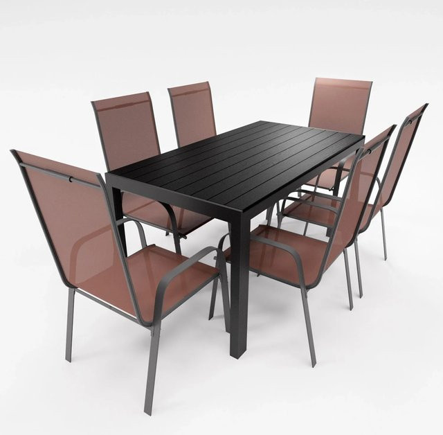 Lex Gartenmöbel Set aus Aluminium mit 7-teiliger Sitzgruppe bestehend aus Tisch und 6 Stapelsesseln in Schokobraun - Bild 1