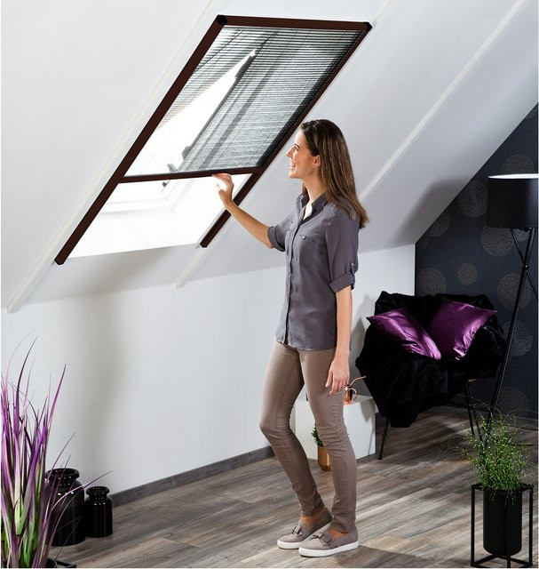 Hecht International Insektenschutz-Dachfenster-Plissee aus Aluminium in Braun, B/H: 80 x 160 cm - Bild 1