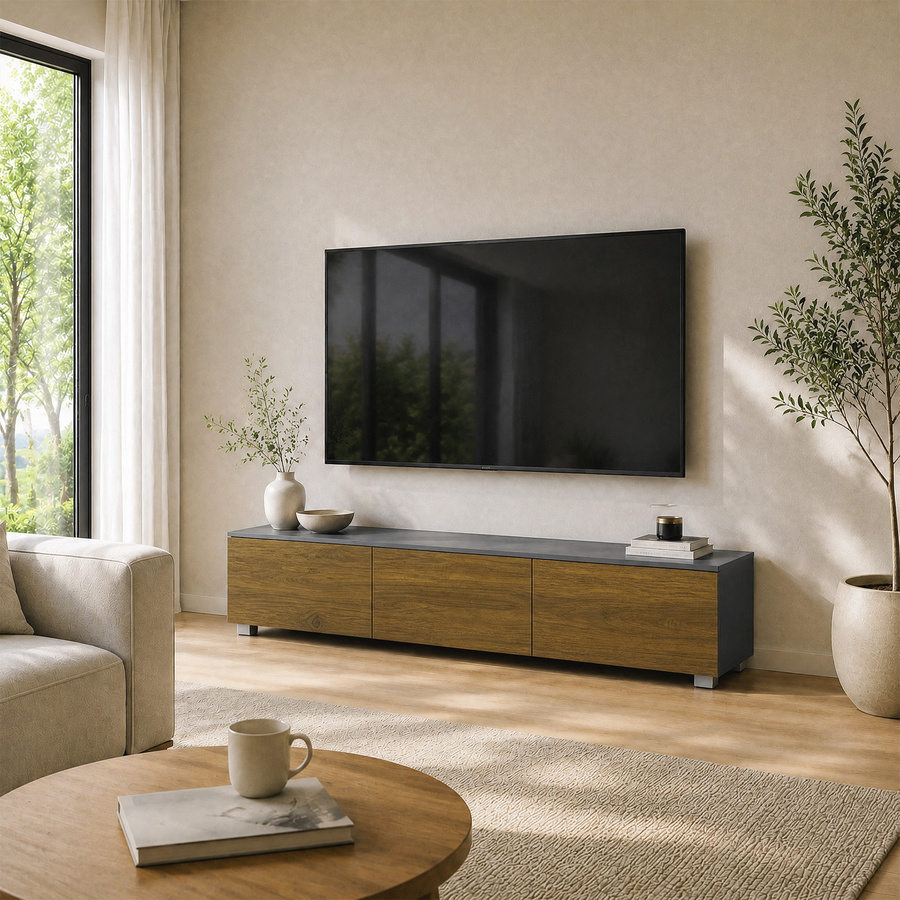 HOMCOM TV-Möbel hängend oder stehend in Nussbaum, TV-Lowboard für Fernseher bis 165,1 cm mit Soft-Close Tür und Kabeldurchführungen, Breite: 160 cm - Bild 2