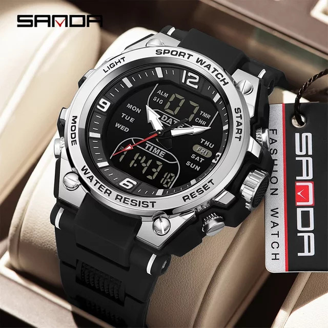 SANDA Armbanduhr, Digitaluhr, Quarz, Kunststoff, Schwarz, Herren - Bild 1