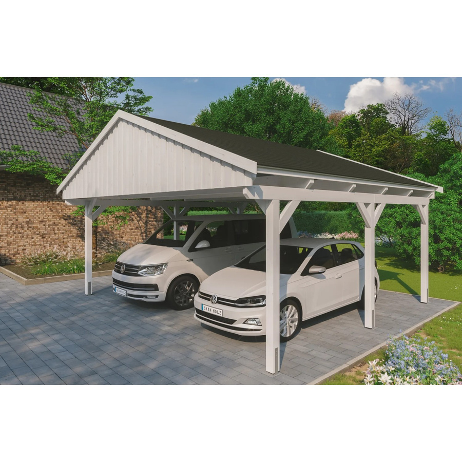 Skan Holz Carport Fichtelberg aus Fichte in Weiss mit spitzer Dachform, B/T: 618 x 566 cm, Höhe: 362 cm - Bild 2