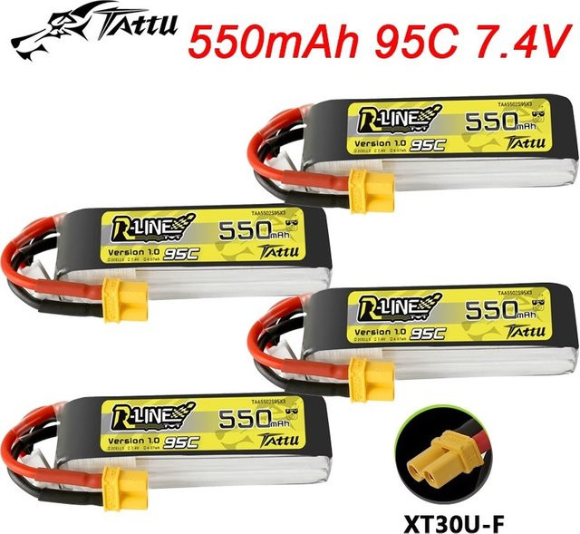 Tattu R-Line 1.0 7,4 V LiPo Batterie 550 mAh 95C 2S für RC FPV Flugzeuge, Quadcopter und Drohnen - Bild 1
