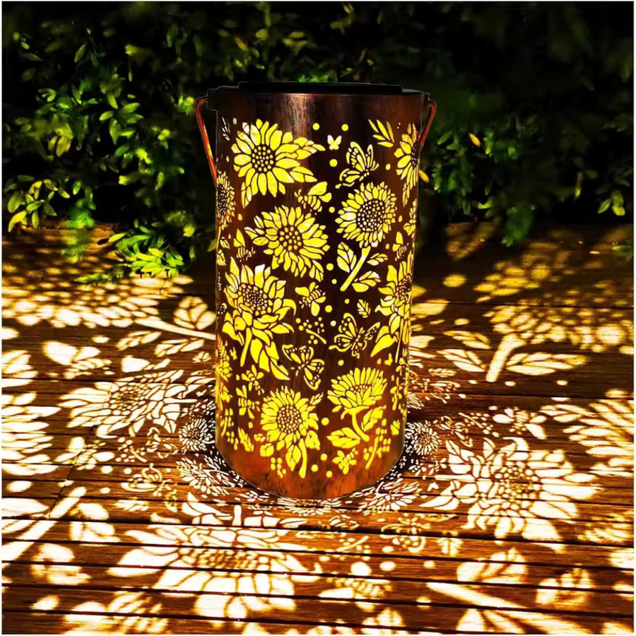 Leclstar Solar-Sonnenblumenlichter aus Metall in Bronze als wasserdichte Gartenlaterne mit Griff für Terrasse und Wege - Bild 3