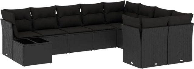 vidaXL 10-tlg Garten-Sofagarnitur aus Poly-Rattan in Schwarz mit Tisch und Polsterkissen - Bild 1