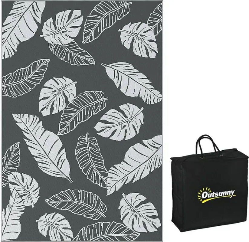 Outsunny Outdoor-Teppich mit Blumenmuster aus Polypropylen, rechteckig, Grau/Weiß, B: 182 cm, L: 274 cm - Bild 2