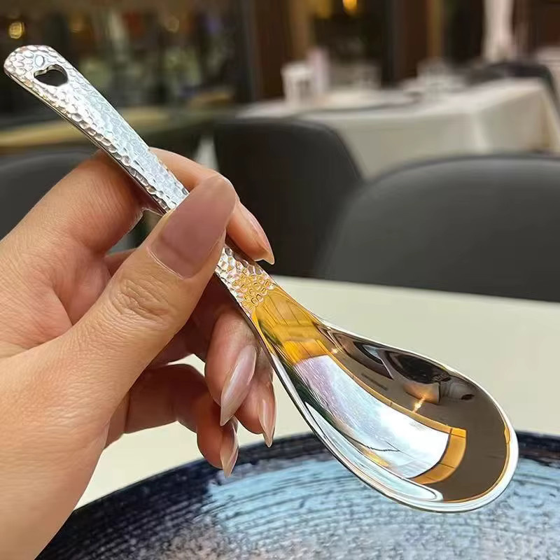 HUXUAN Koreanischer Suppenlöffel aus Edelstahl in Silber, poliert mit großer Kapazität für Suppe und Reis - Bild 4