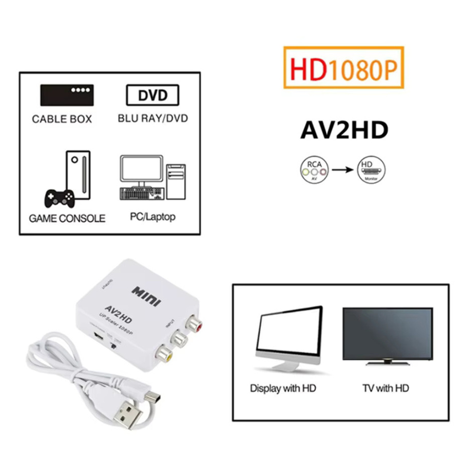 Viesrita AV zu HDTV Konverter White – RCA AV zu HDMI Video Scaler mit Full HD 1080P Unterstützung - Bild 2