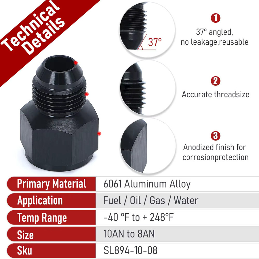 LZONE Reduzierstück JR-SL894-10-08 von 10AN Buchse auf 8AN Stecker in Schwarz - Bild 6