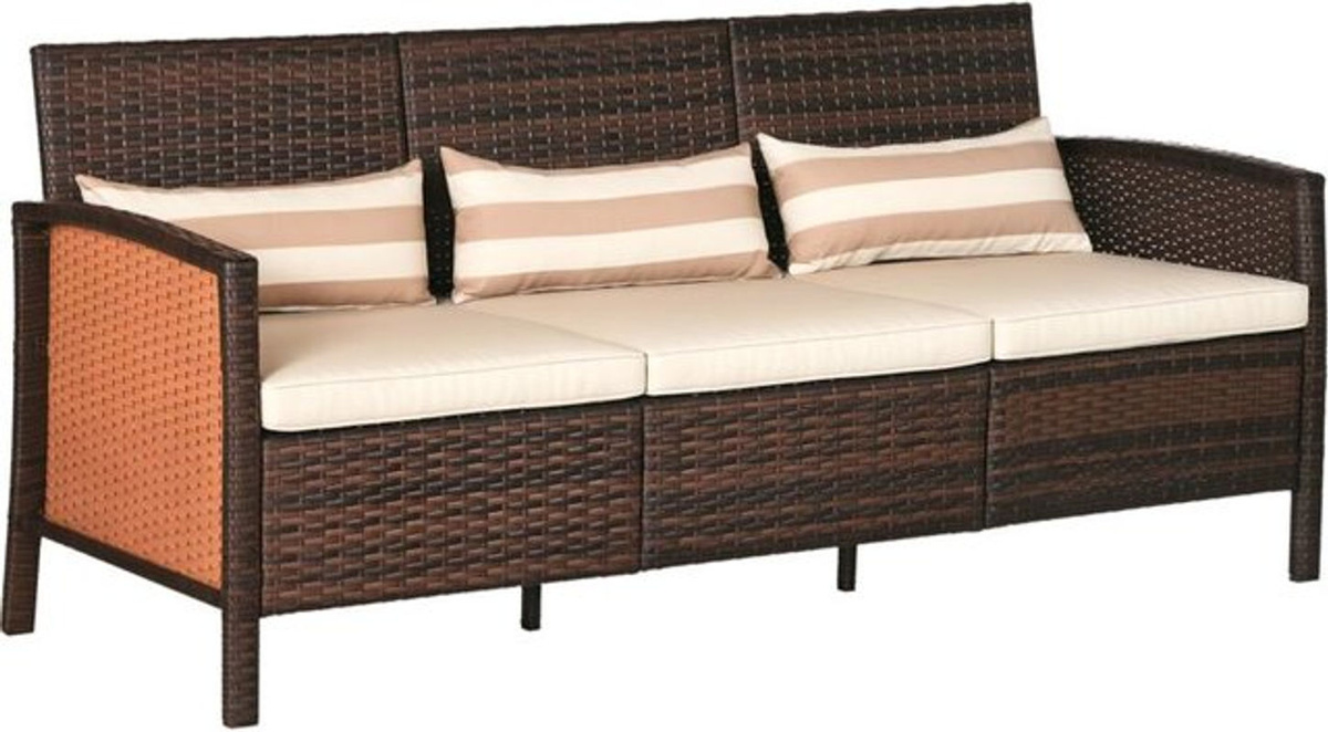 Outsunny Rattan Garten Loungesofa Dreisitzer mit Kissen, braun, B/T/H: 173 x 68 x 78 cm - Bild 3