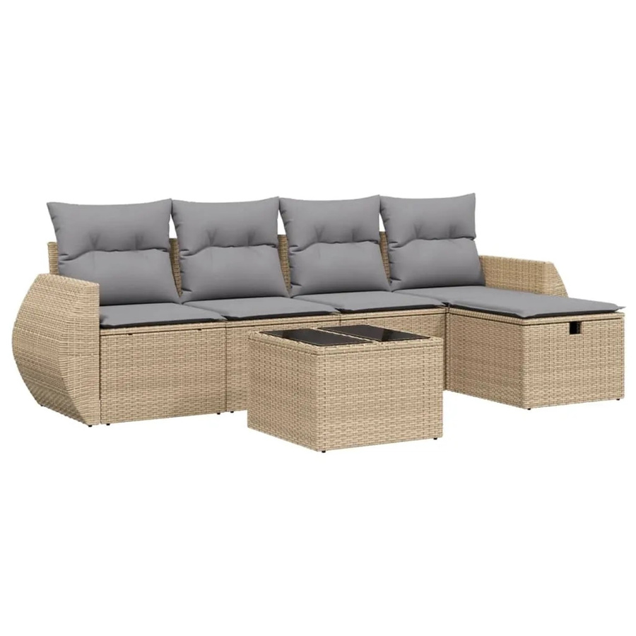 vidaXL 6-tlg Garten-Sofagarnitur in L-Form aus Poly Rattan und Metall mit Kissen in Beige und Grau - Bild 2