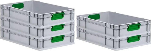 PROREGAL Spar Set 5x Eurobox Nextgen Color Transportboxen mit Griffen, Farbe: Grün, H x B x T: 12 x 40 x 60 cm, 23 Liter, geschlossene Ausführung mit glattem Boden - Bild 1
