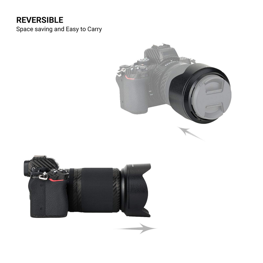 ABS Umkehrbare Gegenlichtblende für Nikon Nikkor Z DX Objektive, Set bestehend aus HN-40 und HB-90A, Schwarz, kompatibel mit Nikon Z50 Dual-Objektiv-Kit (16-50mm) - Bild 1
