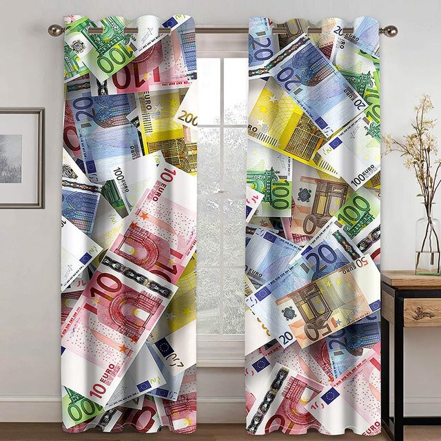 Yiran Furniture Vorhänge mit Dollar-Muster, 2er-Set transparente Stoffpaneele mit Ösenaufhängung, Mehrfarbig, Breite: 50 cm, Höhe: 130 cm - Bild 1