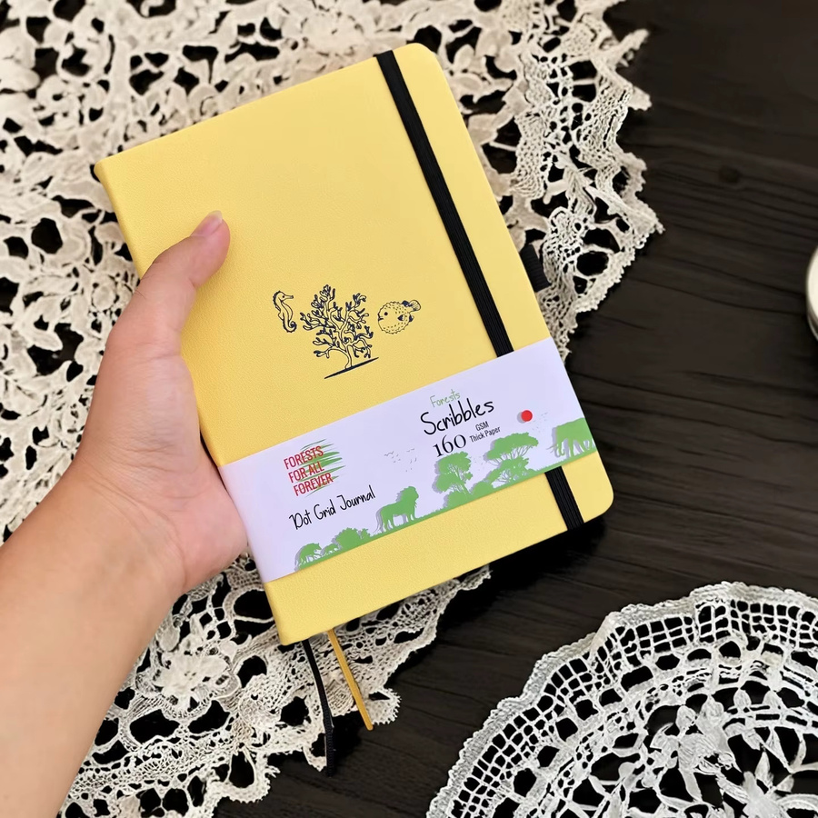 BUKE A5 Notizbuch mit Punktraster in Gelb, Hardcover aus PU-Leder mit 160 g/m2 Papier für deine Bujo-Planung - Bild 2
