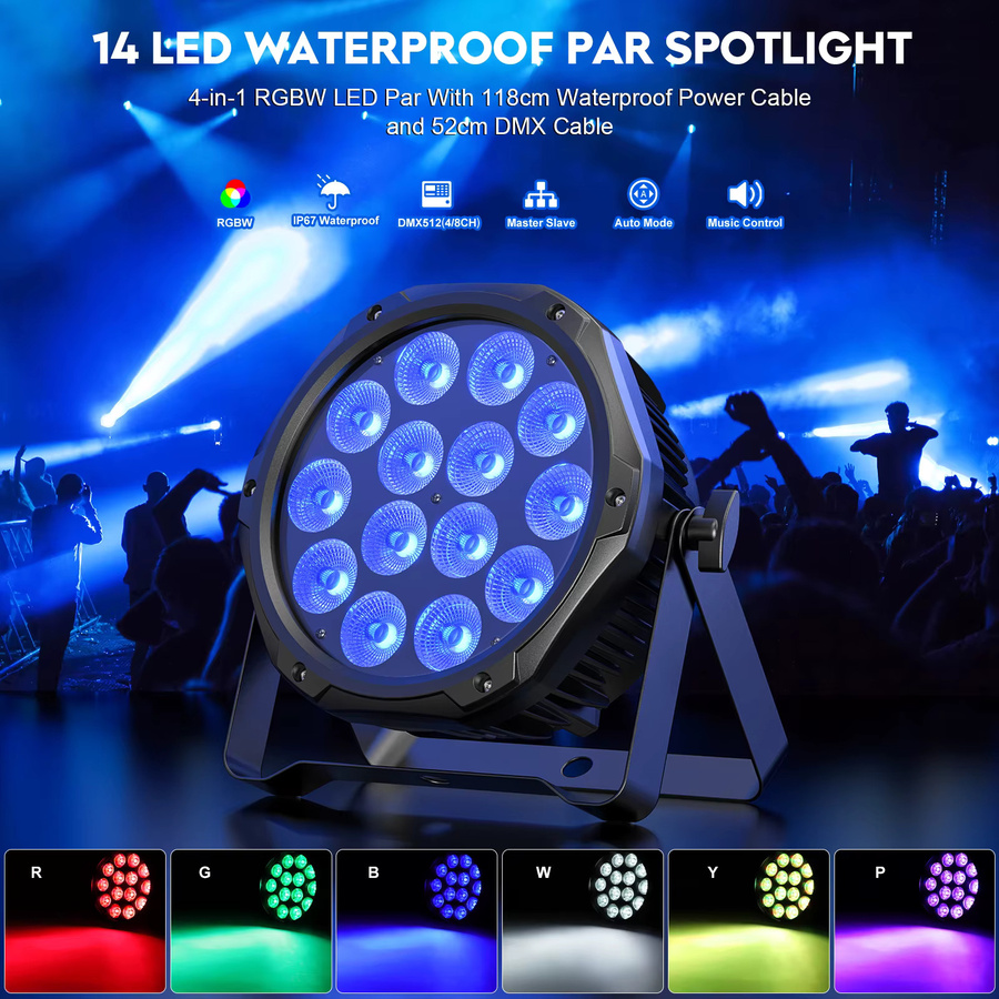 Yiflamefly 4er-Set RGBW LED Par-Scheinwerfer 140W IP65 wasserdicht, DMX Bühnenbeleuchtung für Außenbereich und Party, Schwarz - Bild 2