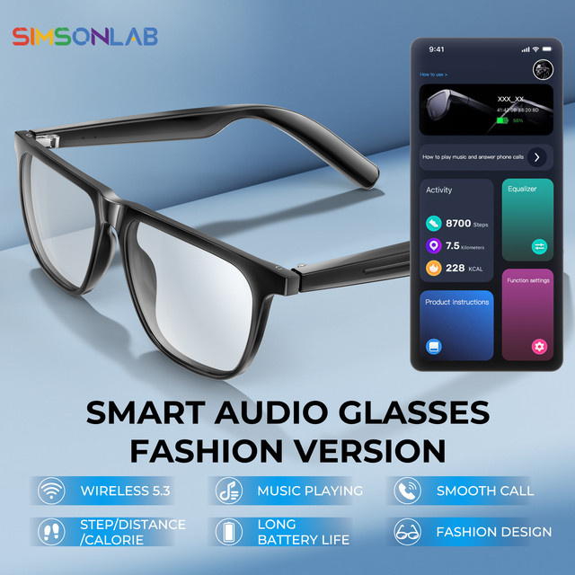 SIMSONLAB Smart Sonnenbrille mit UV-Schutz und Bluetooth Kopfhörer, AI Sprachsteuerung und Gestensteuerung, Schwarz - Bild 1