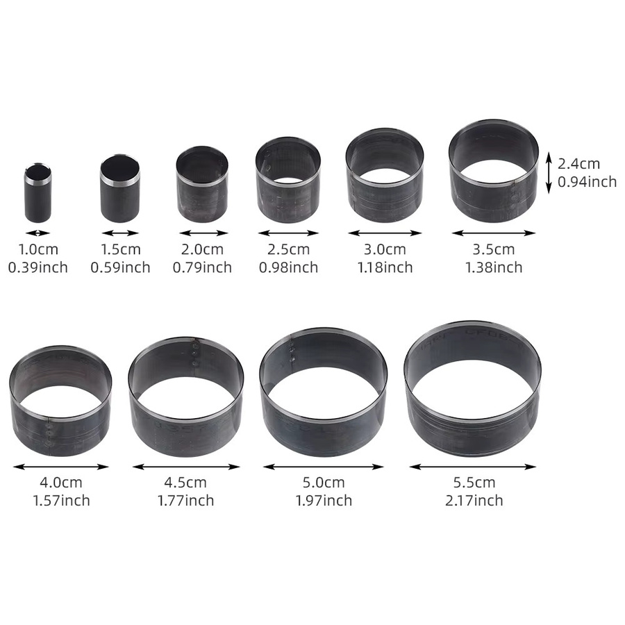 QJH 10-teiliges rundes Lederloch-Hohlstanzen-Set aus Kohlenstoffstahl in Silber für DIY-Handwerk mit Leder, EVA-Schaumfaserplatte und Ton - Bild 4