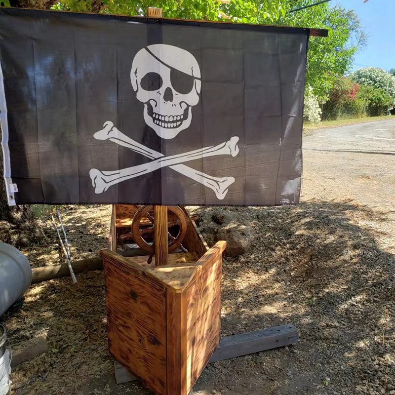 Ataozhekou Piraten Banner mit Piratenschiff und Totenkopf als Partydekoration für Geburtstag oder Halloween, Farbe: Schwarz, Breite: 90 cm, Höhe: 150 cm - Bild 3