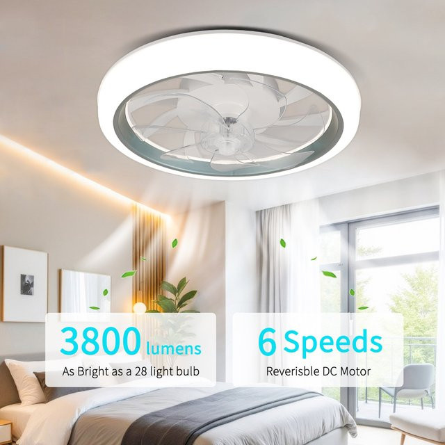 Ludengchaoshi Intelligenter Deckenventilator in Weiß mit Dimmfunktion, Fernbedienung, 6 Geschwindigkeiten und geräuscharmem DC-Motor für Wohnzimmer, Esszimmer oder Kinderzimmer - Bild 1