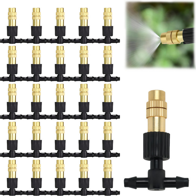 Verstellbare Messing-Sprühdüsen mit 4/7 mm Schlauch und 1/4 Zoll T-Stück für Garten und Gewächshaus in Gold - Bild 1