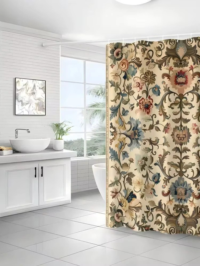 VIKAMA Vintage Ethno Blumen Duschvorhang Wasserdicht, Mehrfarbig, B/H: 180 x 90 cm - Bild 3