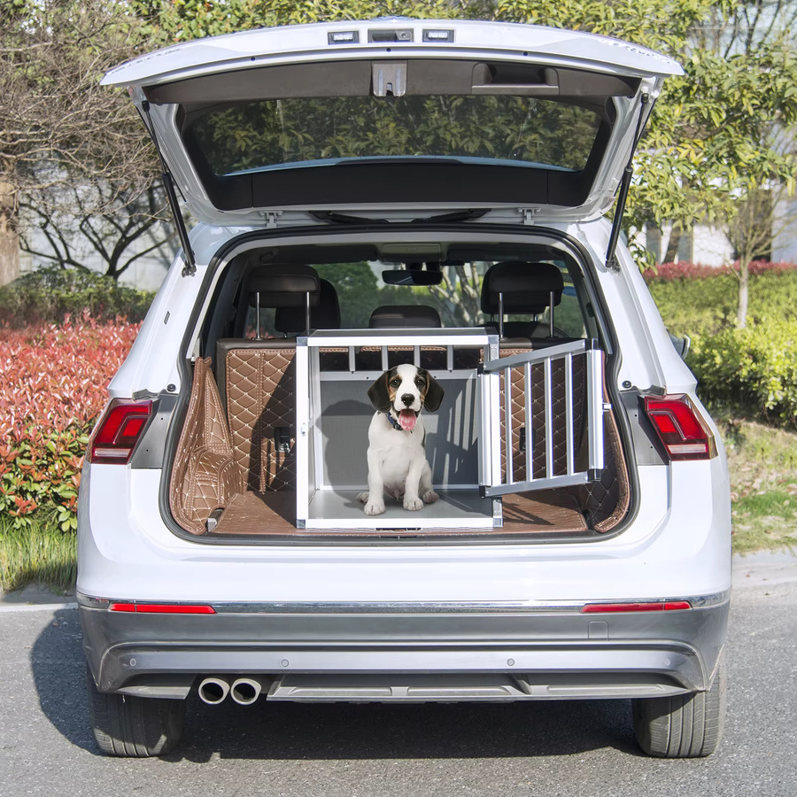 EUGAD Aluminium-Transportbox für Hunde und Katzen, atmungsaktiver Haustierkäfig für Innen und Außen, Grau, B/T/H: 69 x 54 x 50 cm - Bild 4