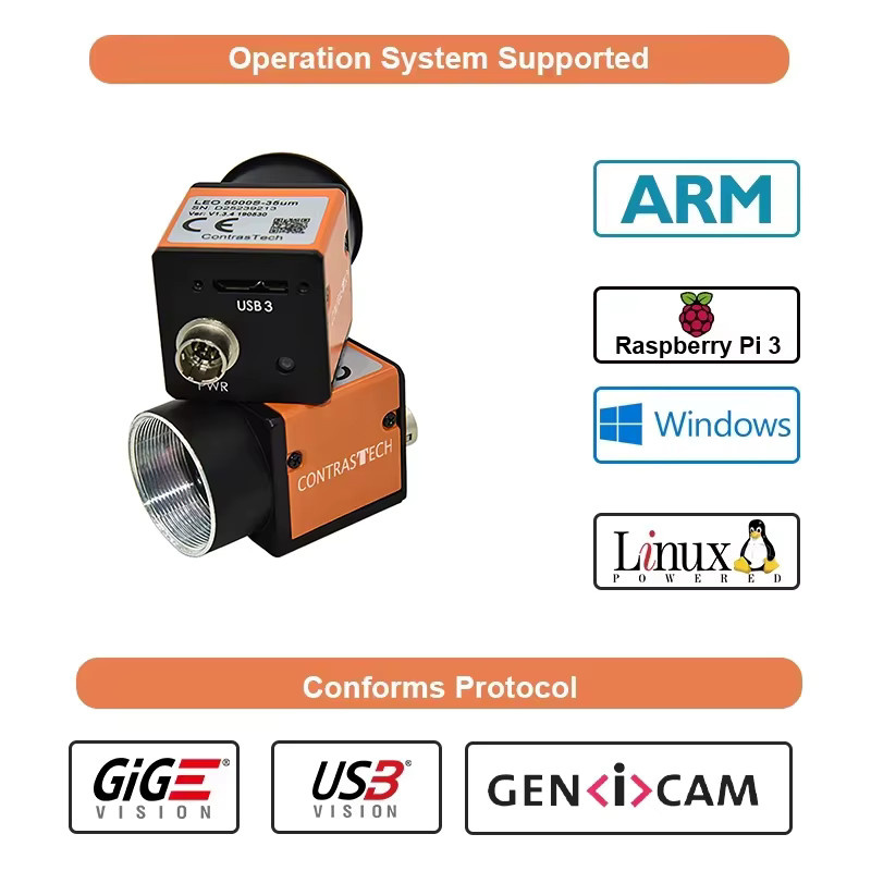 CONTRASTECH Industriekamera mit Global Shutter und 1000fps, Hochgeschwindigkeits-Vision-Inspektionskamera mit USB 3.0 und GigE in Orange - Bild 3