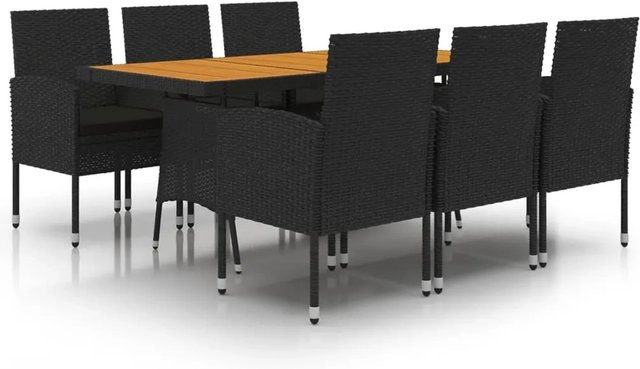 vidaXL 7-teilige Garten-Essgruppe aus Poly Rattan in Schwarz - Bild 1