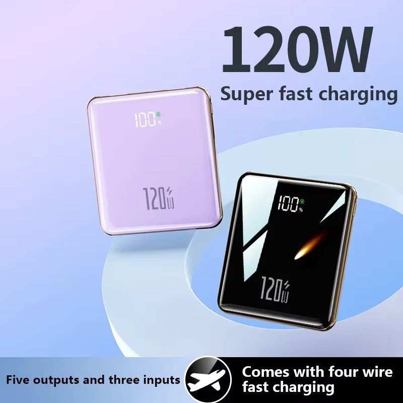 ROMOSS Ultra Dünne Powerbank mit 50000mAh Kapazität und 4 integrierten Kabeln in Lila - Bild 3