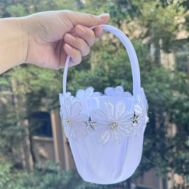 TRUE LOVE GIFT Blumenmädchenkorb für Hochzeiten in Weiß, runder floraler Dekokorb für Kinder - Bild 1