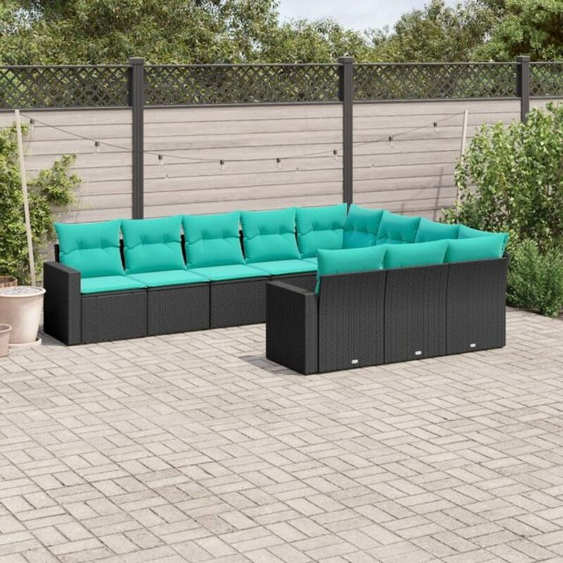Vidaxl 10-tlg. Garten-Sofagarnitur aus Polyrattan mit Kissen in Schwarz - Bild 1