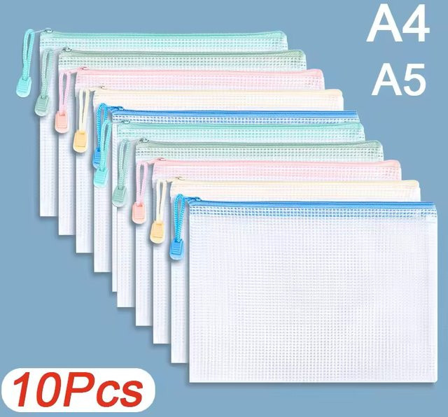 10er-Pack wasserdichte Mesh-Reißverschlusstaschen aus PVC in Weiß für Büro und Reise - Bild 1